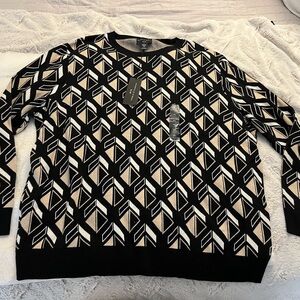 Stylish Black and White Geometric Crewneck Sweater